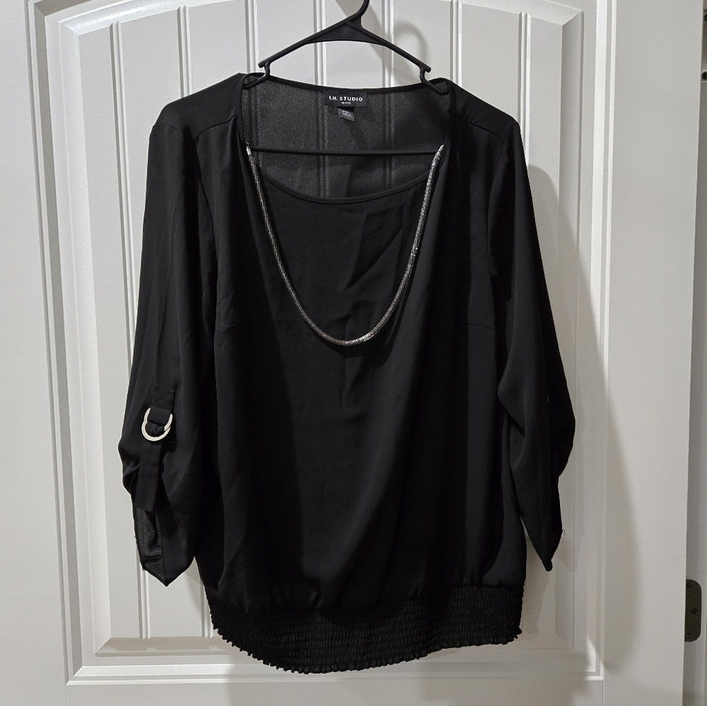 Black Women's Top with Chain Detail